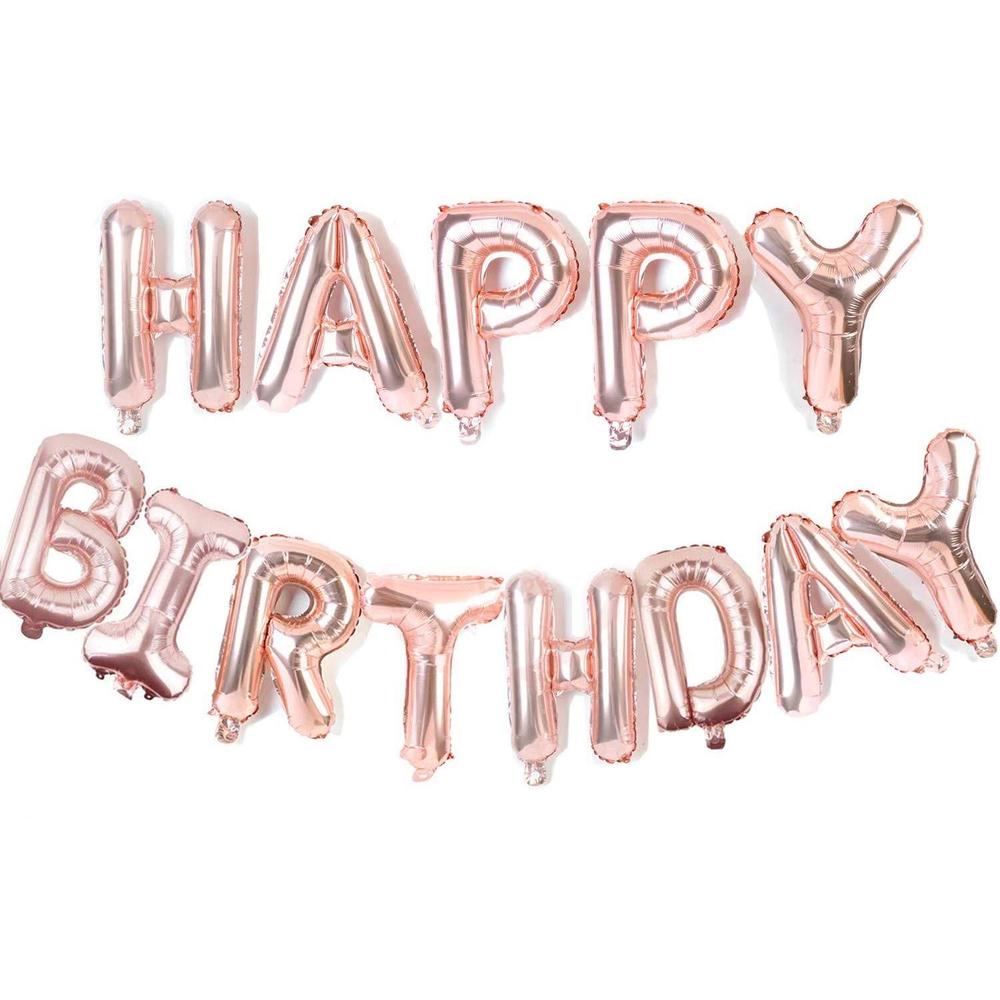 13 Pcs Happy Birthday Foil Balloons Set In Rose Gold Color