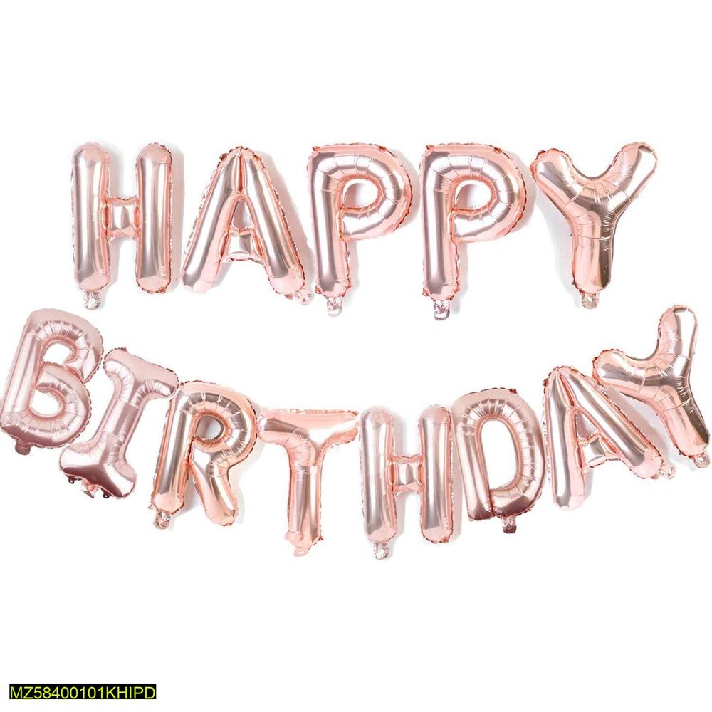 13 Pcs Happy Birthday Foil Balloons Set In Rose Gold Color